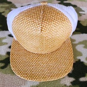 Cream Woven Straw Snapback Hat